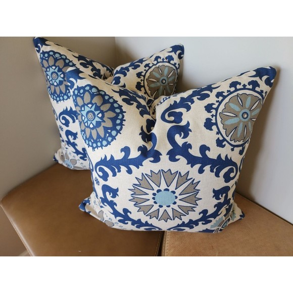 Premier Prints Throw Pillow Covers 20x20 Navy Blue Medallion Zippered Pair NEW - Picture 13 of 16